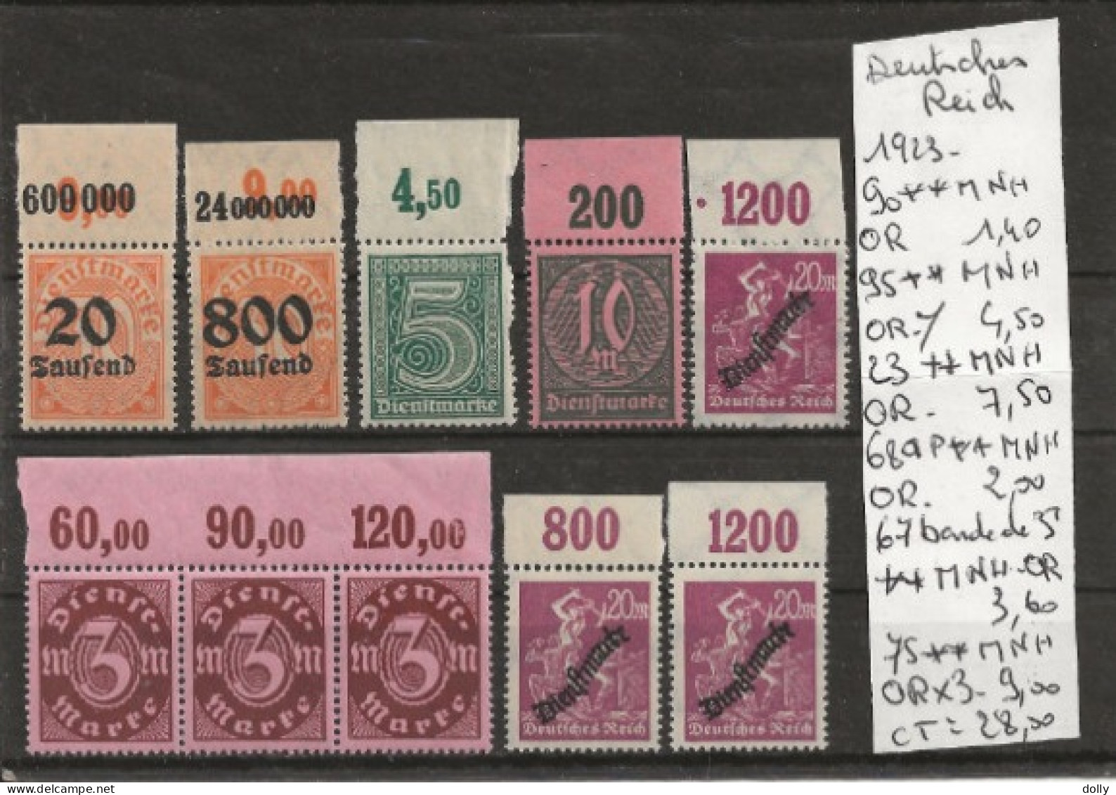 TIMBRE D ALLEMAGNE DEUTSCHES REICH 1923 (DIENSTMARKEN)  Nr VOIR SUR PAPIER AVEC TIMBRES COTE 75.50 € - 1922-1923 Lokalausgaben