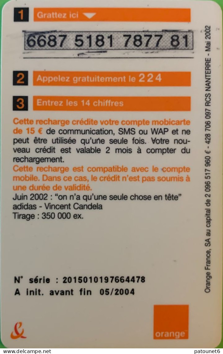 MBC 232 B  -  ADIDAS/CANDELA  -  15 E.  - - Cellphone Cards (refills)