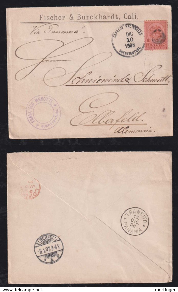 Colombia 1896 Cover BUENAVENTURA X ELBERFELD Germany Via PANAMA Via LONDON - Colombia