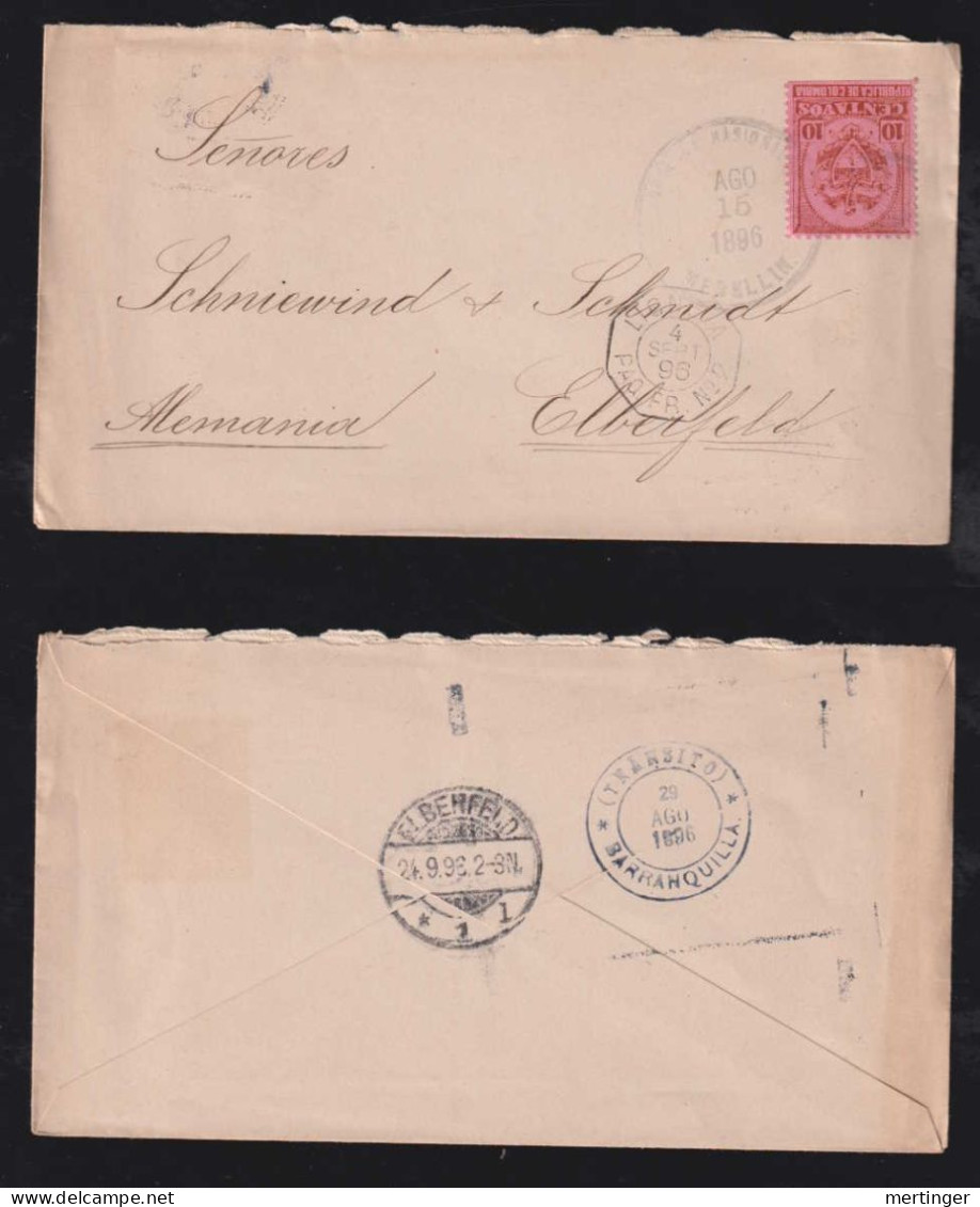 Colombia 1896 Cover MEDELLIN X ELBERFELD Germany Via France Paquebot LIGNE A N° 2 - Colombia