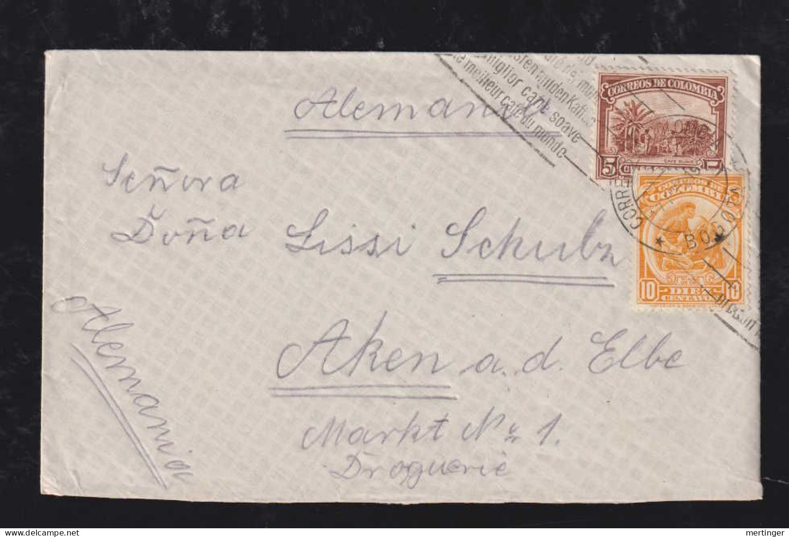 Colombia Ca 1933 Cover BOGOTA X AKEN Germany Gold Mining Stamp - Colombia