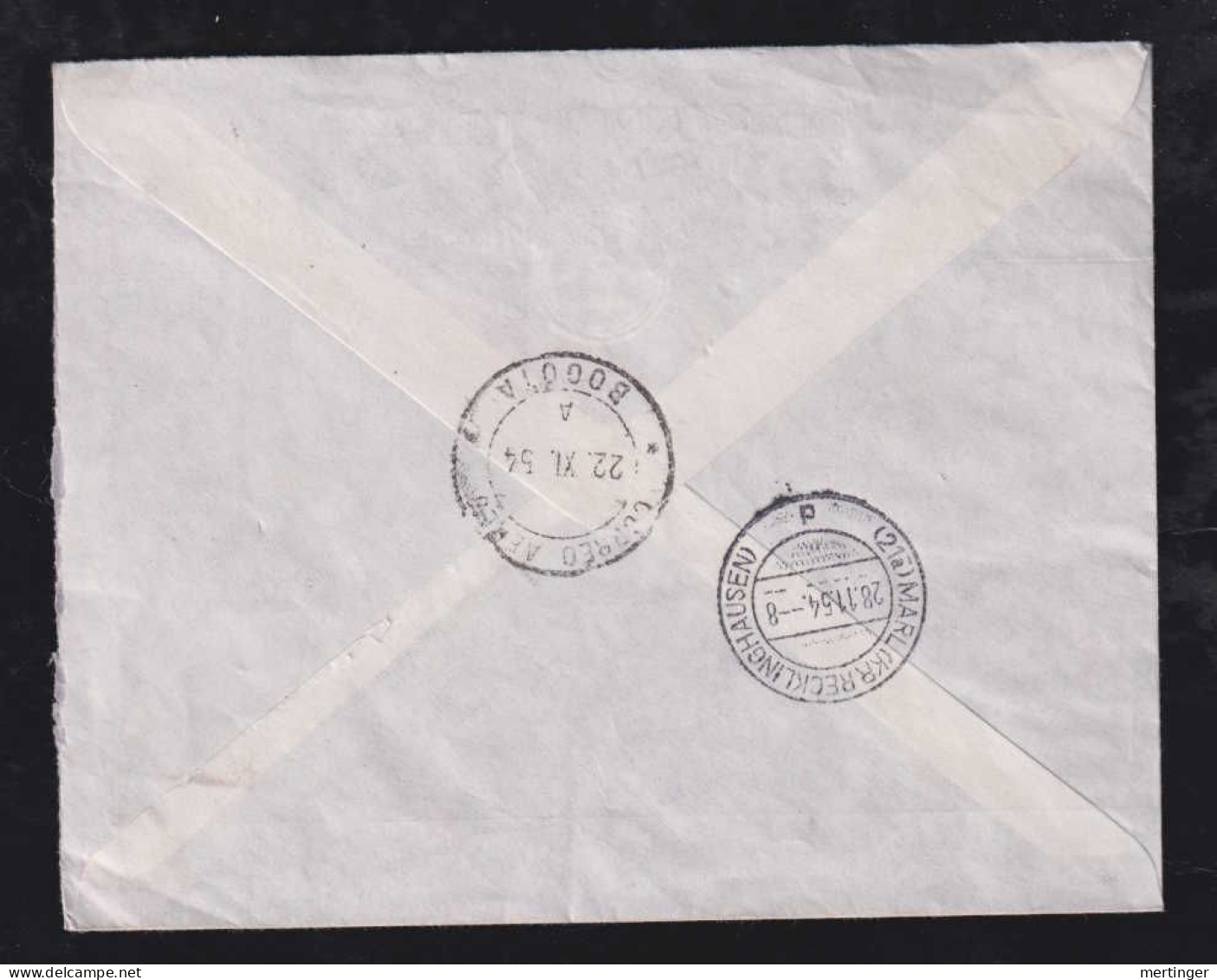 Colombia 1954 Registered Airmail Cover BOGOTA To MARL Germany - Colombia