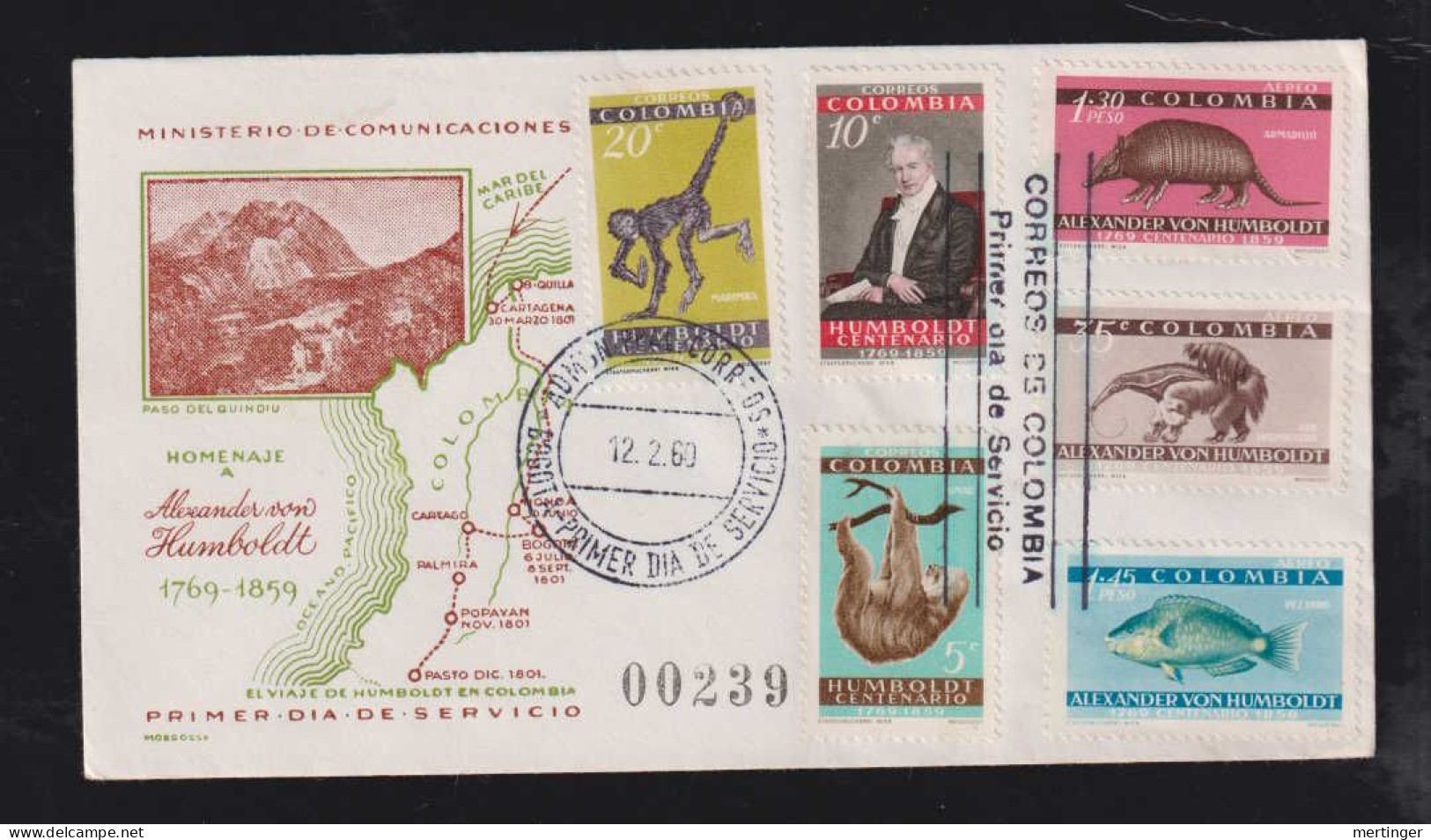 Colombia 1960 FDC Cover Mi# 901-06 Humboldt - Colombia