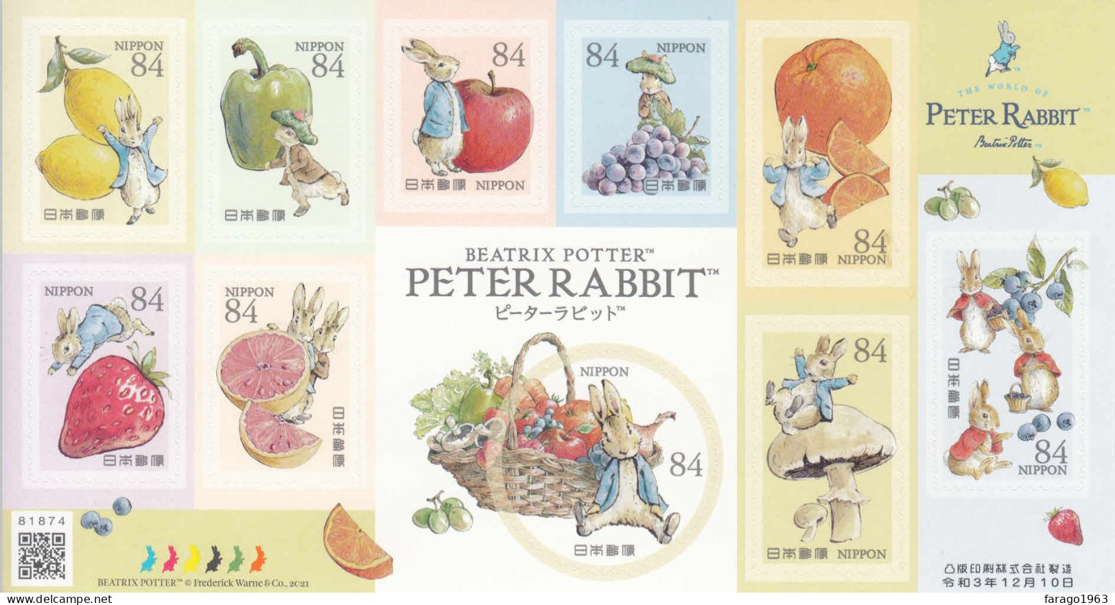 2021 Japan Peter Rabbit Fruits Children's Books  Miniature Sheet Of 10 MNH - Neufs
