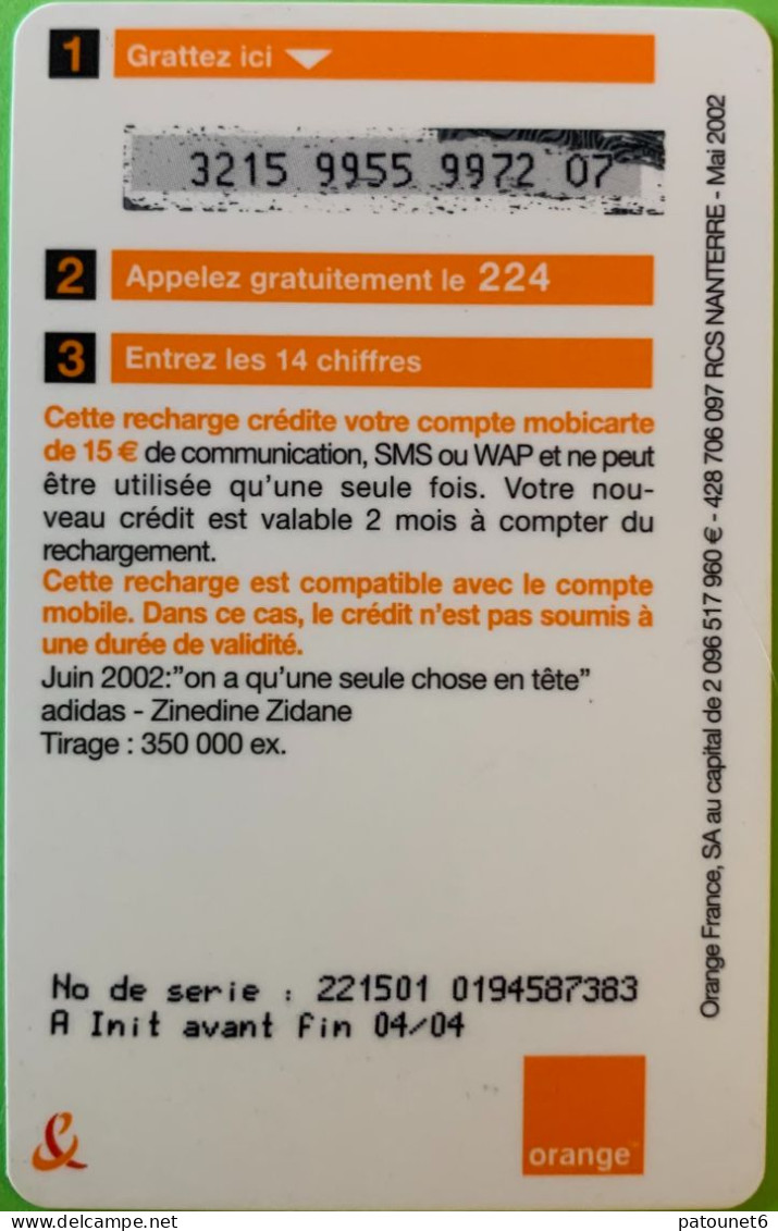 MBC 234 A   -  ADIDAS/ZIDANE -  15 E.  - - Cellphone Cards (refills)