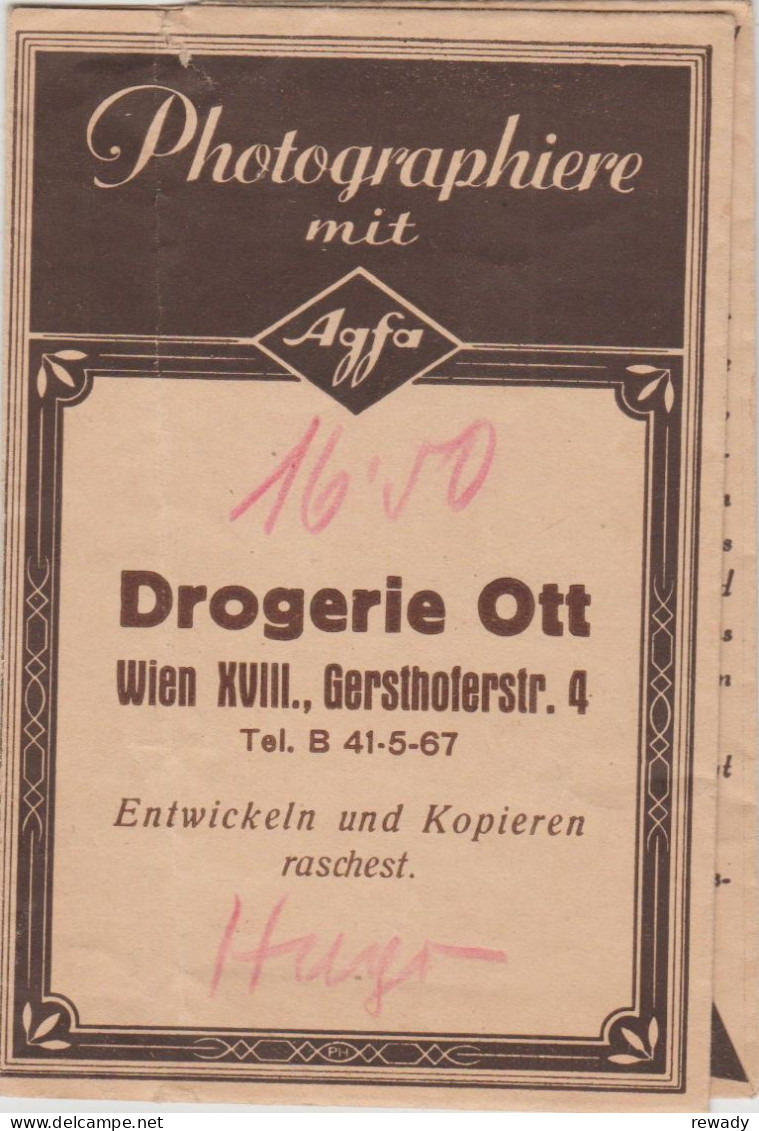 Wien - Foto AGFA - Drogerie Ott - Photo Paper Envelope - Umschlag Aus Fotopapier - Advertising - Publicité - Supplies And Equipment