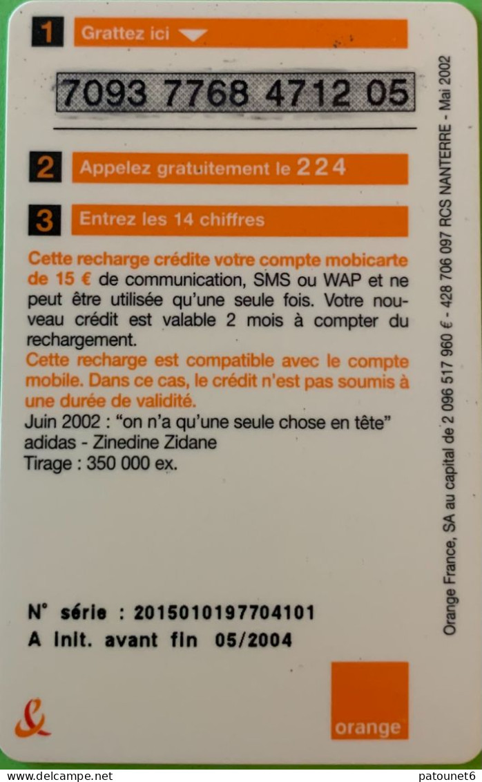 MBC 234 B   -  ADIDAS/ZIDANE -  15 E.  - - Cellphone Cards (refills)