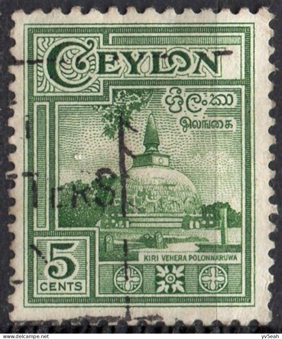 CEYLON/1950/USED/SC#308/ LKIRI VEHERA POLONNARUWA/ 5c GREEN - Sri Lanka (Ceylon) (1948-...)