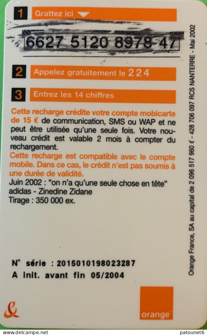 MBC 234 B   -  ADIDAS/ZIDANE -  15 E.  - - Cellphone Cards (refills)