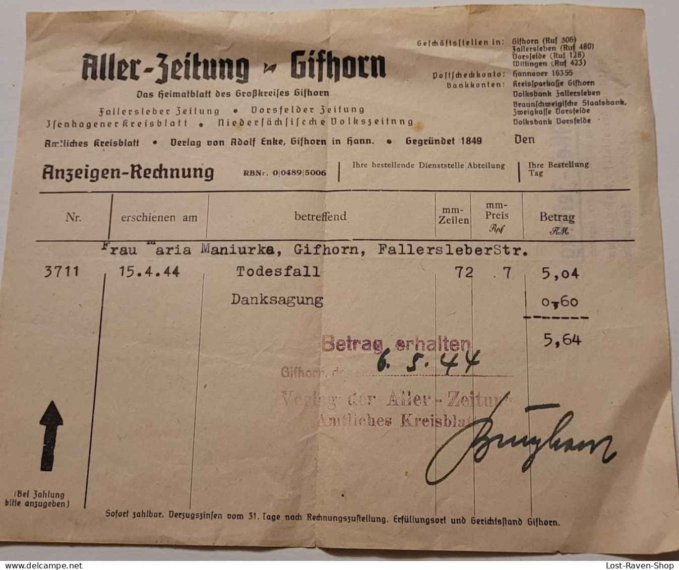 Aller Zeitung Gifthorn - 1944 - 1900 – 1949