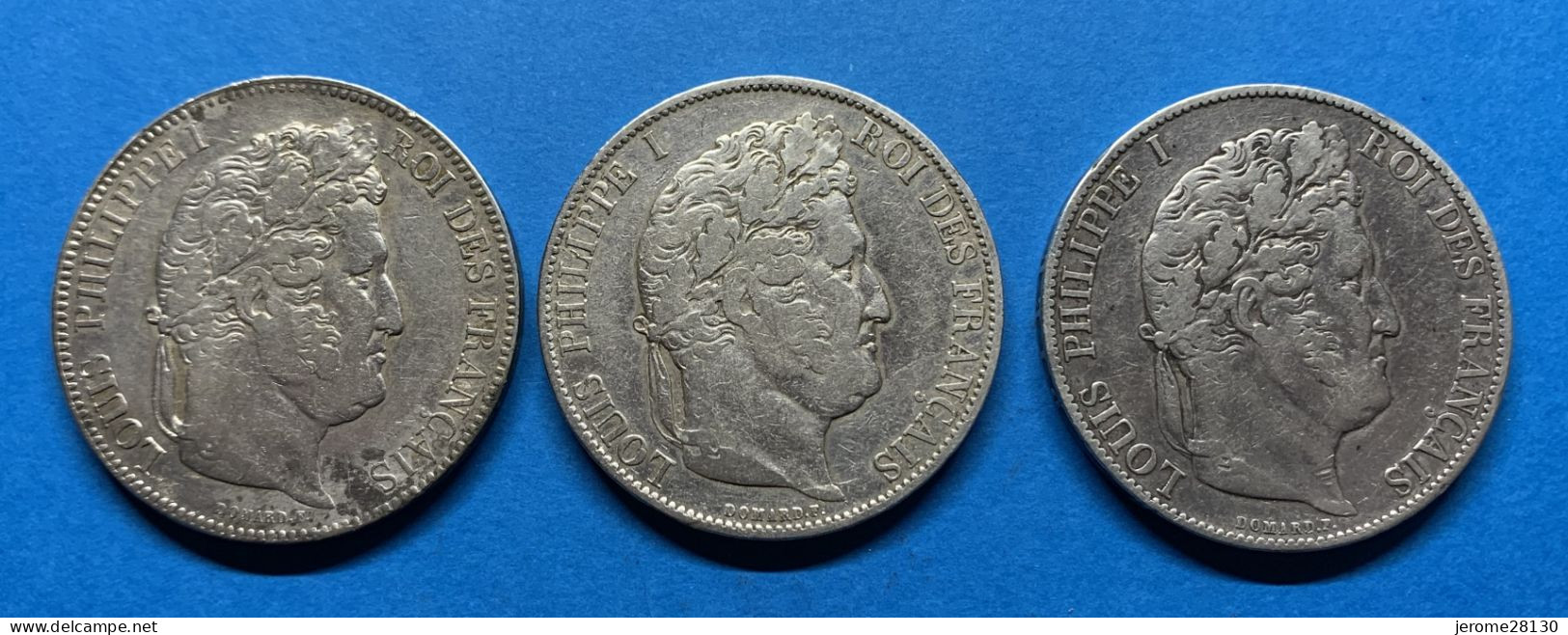 Lot De 3 Monnaies De 5 Francs Louis Philippe En Argent 1843W, 1844W Et 1845W - 5 Francs