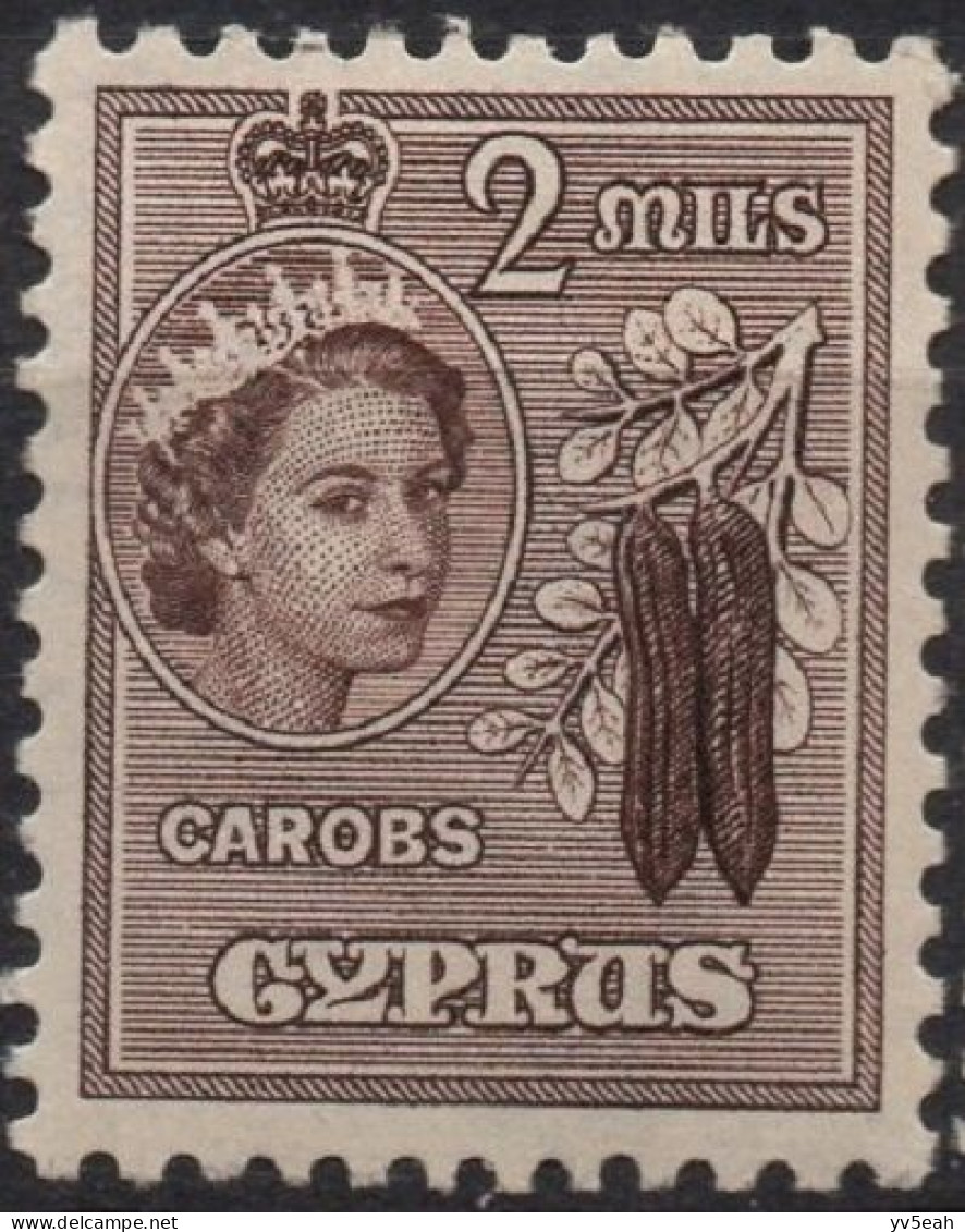 CYPRUS/1960/MNH/SC#168/ QUEEN ELIZABETH II / QEII / FRUITS, CAROBS/ 2c CHOCOLATE - Chipre (...-1960)