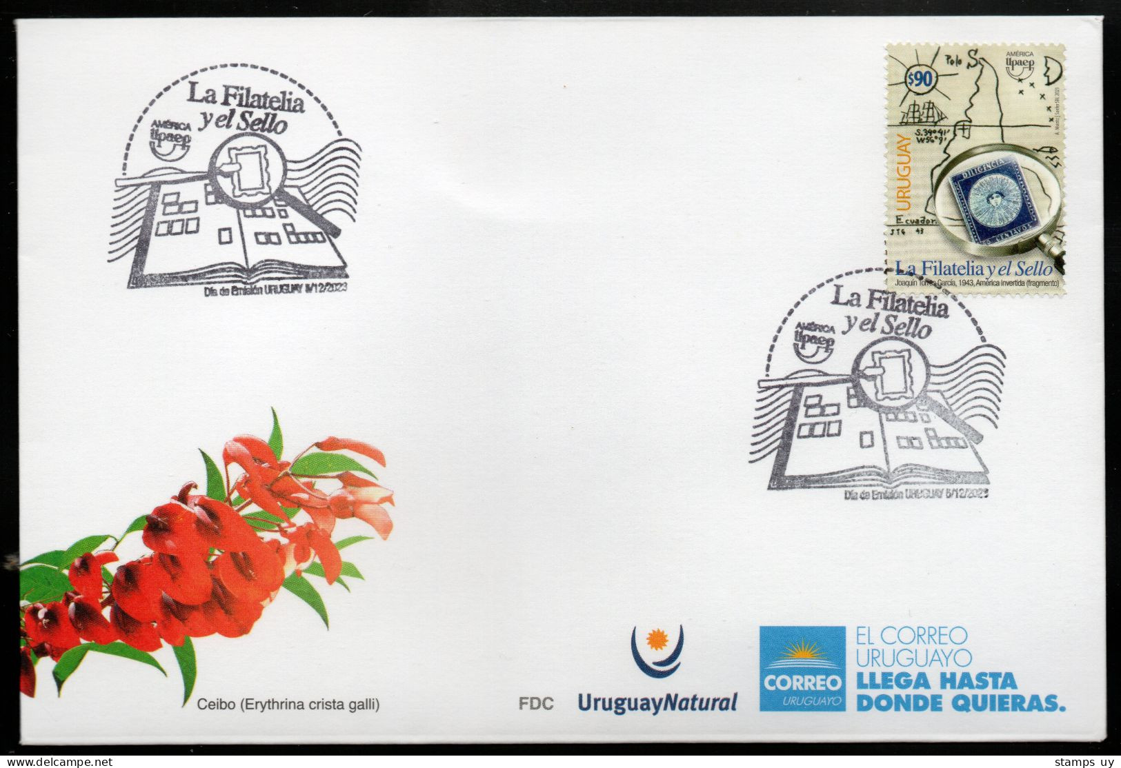 URUGUAY 2023 (UPAEP, Joint Issue, Philately, Stagecoach, Art, Paintings, Torres García, Ship, Fish, Geography) - 1 FDC - Uruguay