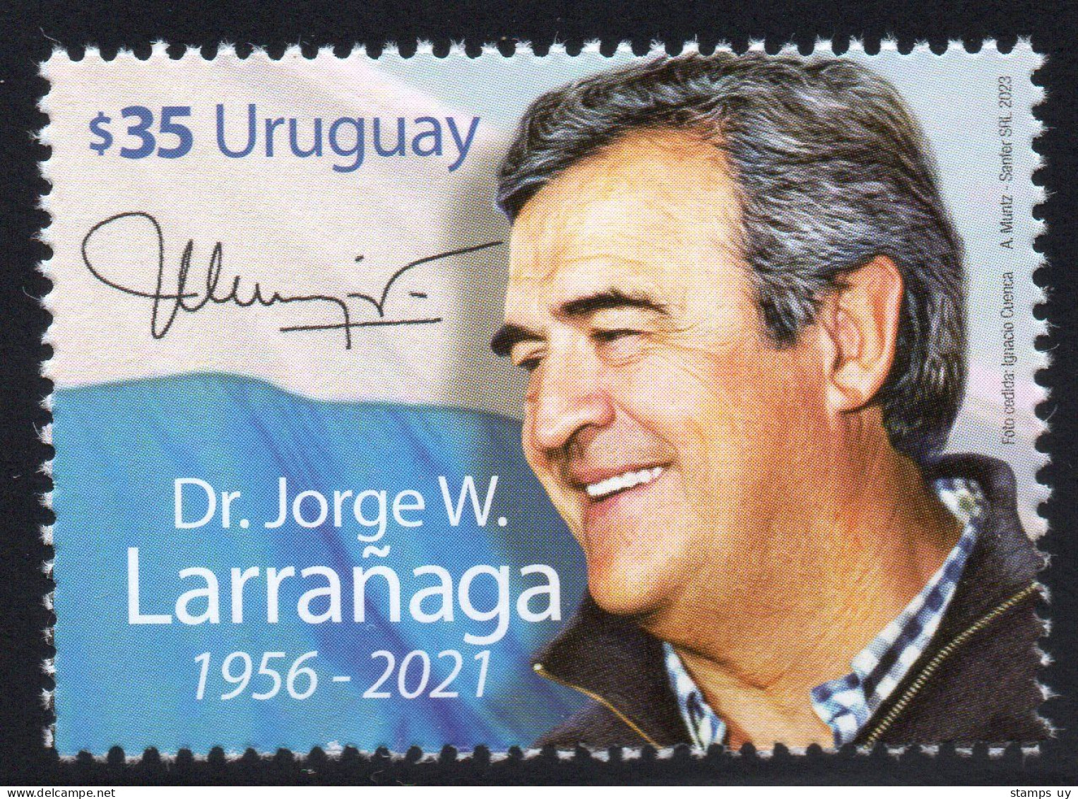 URUGUAY 2023 (Lawyers, Politicians, Jorge Larrañaga, Flags, National Party, White Party, Right-wing) - 1 Stamp - Uruguay