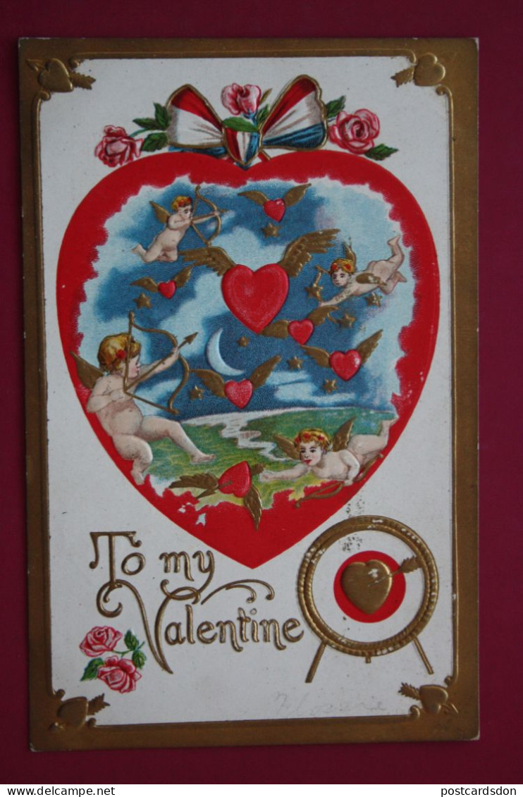 Art Nouveau   - C 1910  - Old Vintage Relief Postcard - Valentin Day - Relief - Valentijnsdag