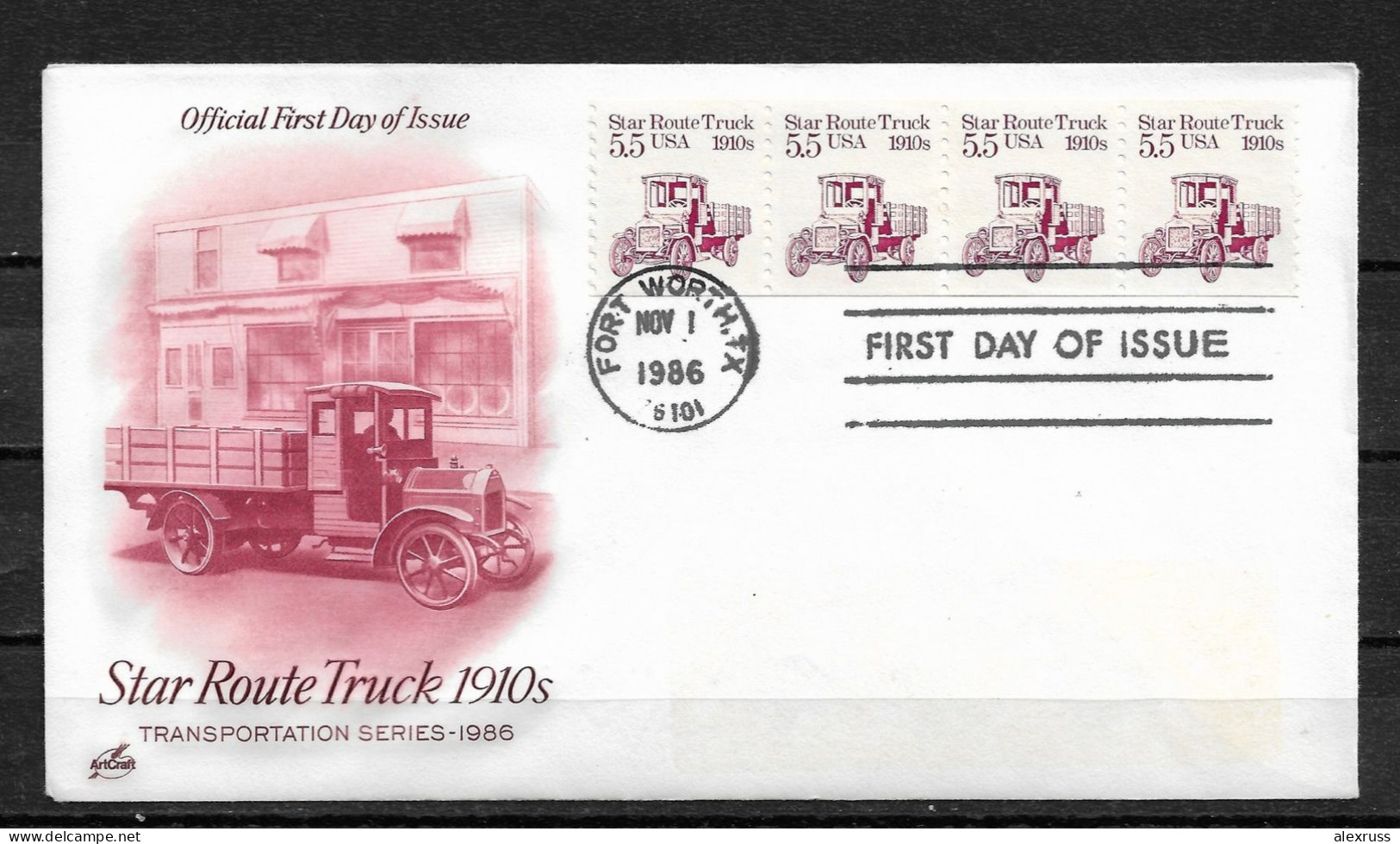 US Cachet FDC 1986,Transportation Series,Star Route Truck,VF-XF !! - 1981-1990