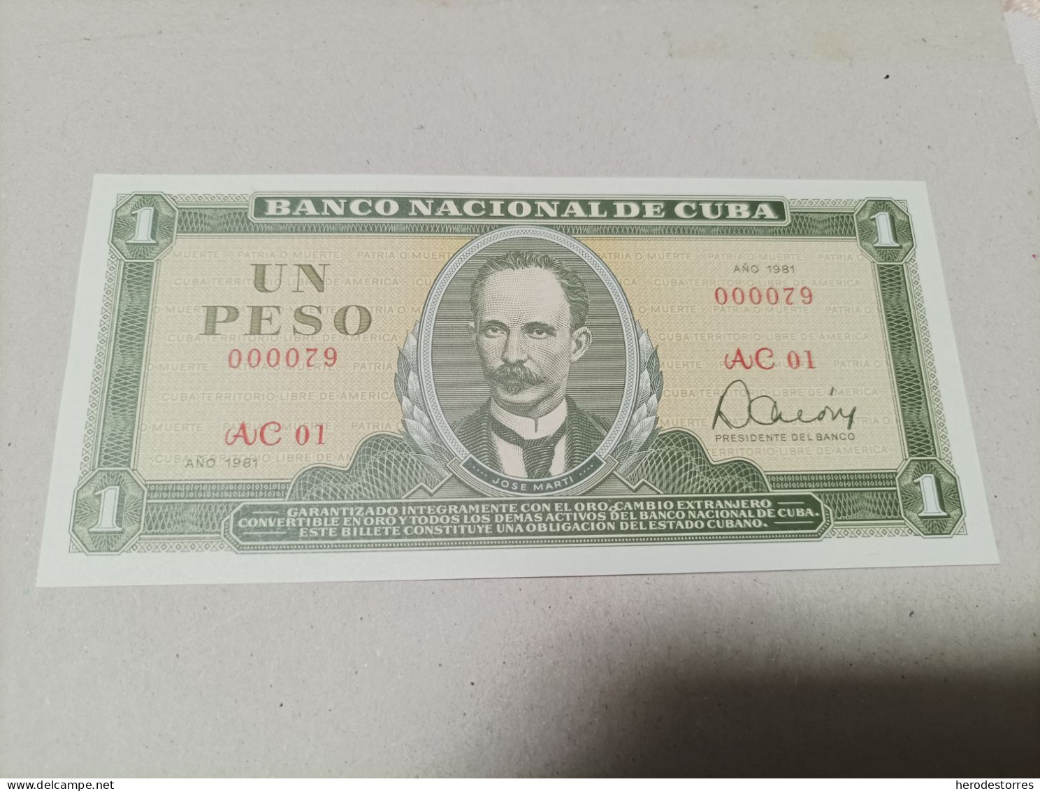 Billete De Cuba De 1 Peso, Nº Bajisimo 000079, Año 1981, UNC - Cuba
