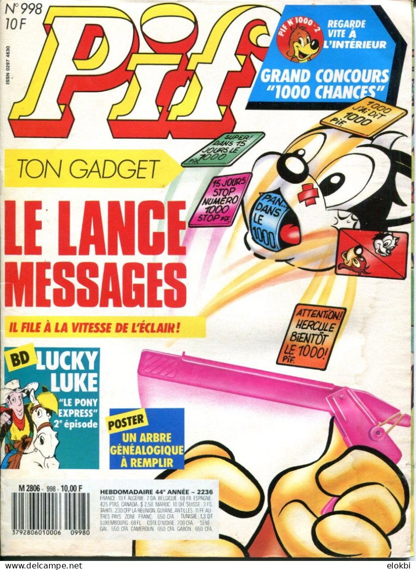 Pif Gadget N°998 - Lucky Luke "Le Pony Express(2ème Partie) - Pif Gadget