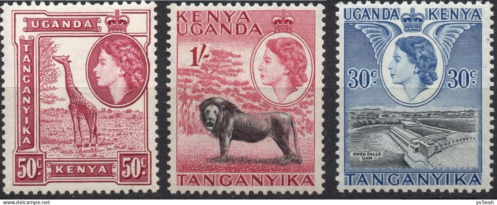 KENYA UGANDA & TANZANIA/1954-9/MNH/SC#108MH, 110, 112/ QUEEN ELIZABETH II/ QEII / PICTORIAL / ANIMALS/ LION / 1sh DP MAG - Kenya, Uganda & Tanzania