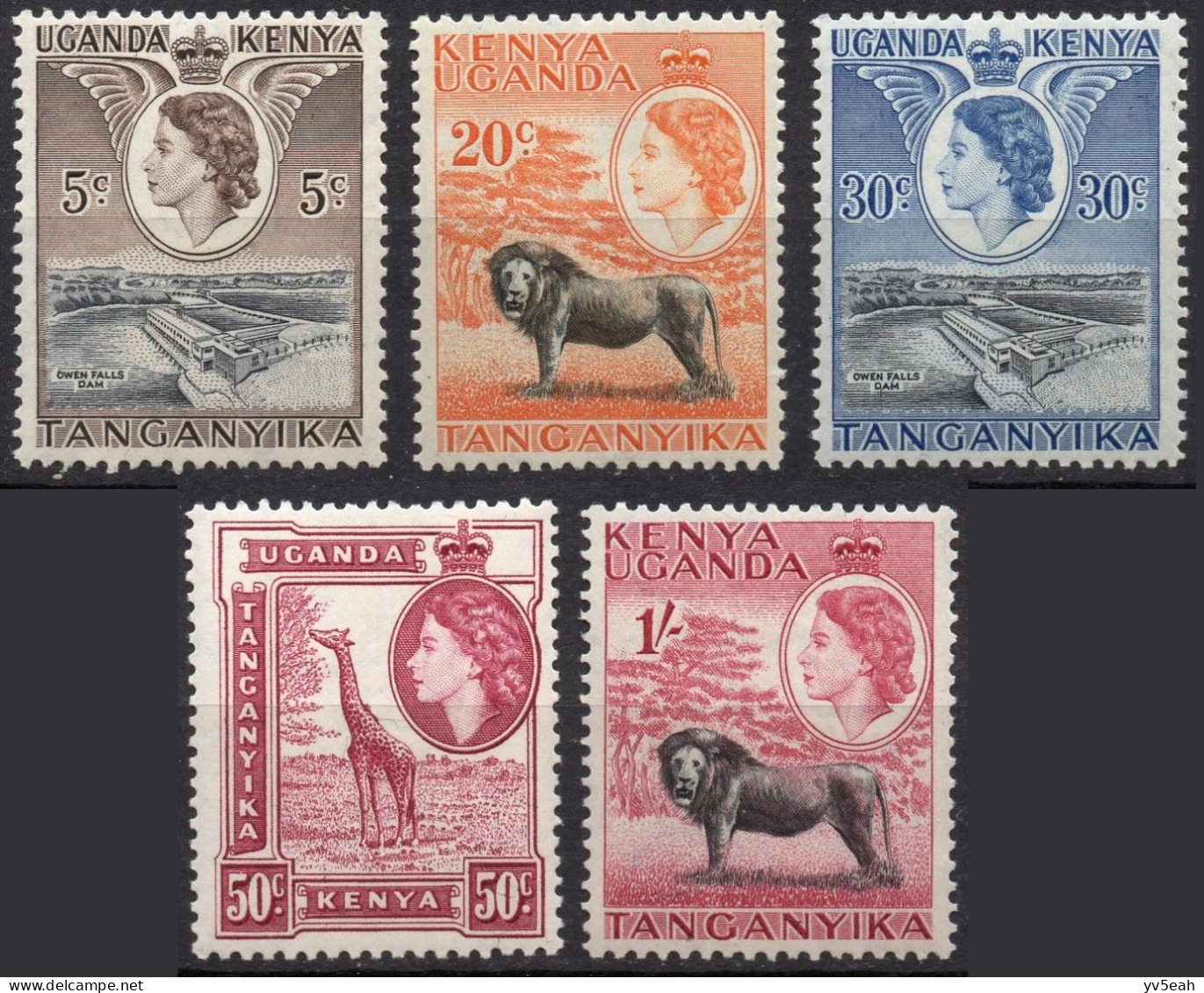 KENYA UGANDA & TANZANIA/1954-9/MH/SC#103, 107-8, 110, 112/ QUEEN ELIZABETH II/ QEII / PICTORIAL / ANIMALS/ PARTIAL SET - Kenya, Uganda & Tanzania