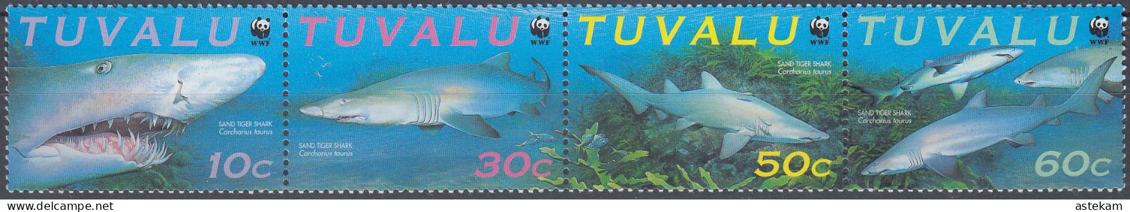 TUVALU 2000, MARINE FAUNA, WWF, SHARKS, COMPLETE MNH SERIES With GOOD QUALITY, *** - Tuvalu