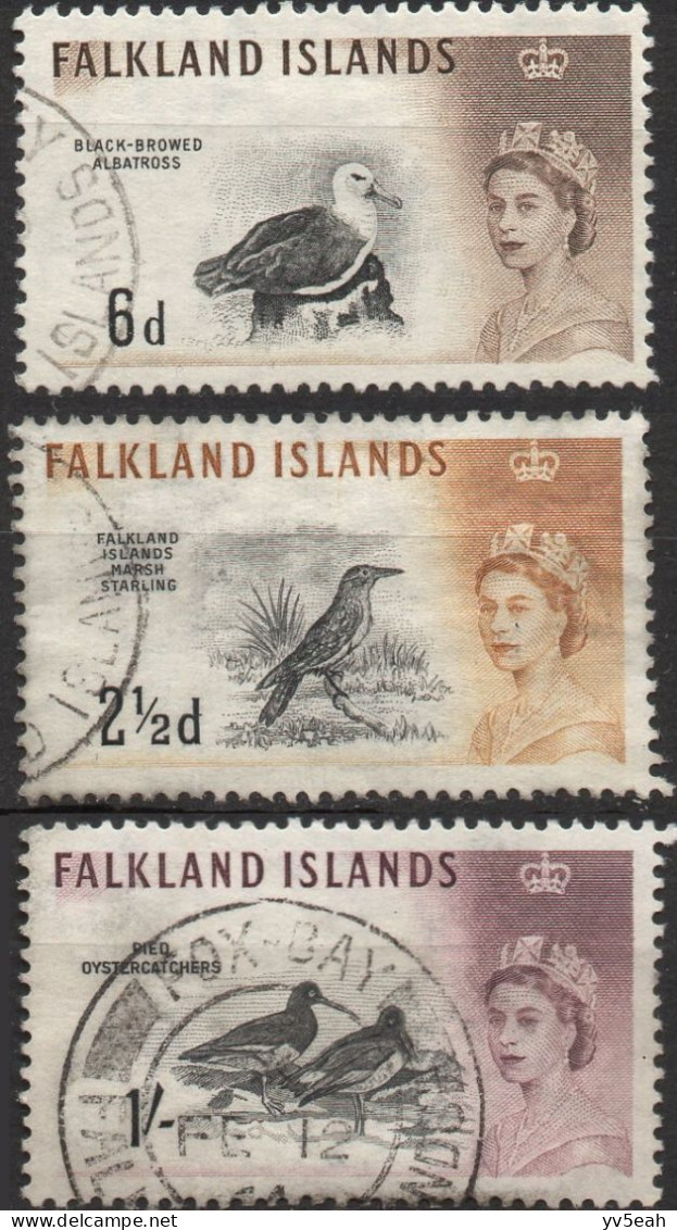 FALKLAND ISLANDS/1960/USED/SC#131, 135, 137/QUEEN ELIZABETH II/ QEII/ BIRDS / ANIMALS/ SHORT SET - Islas Malvinas