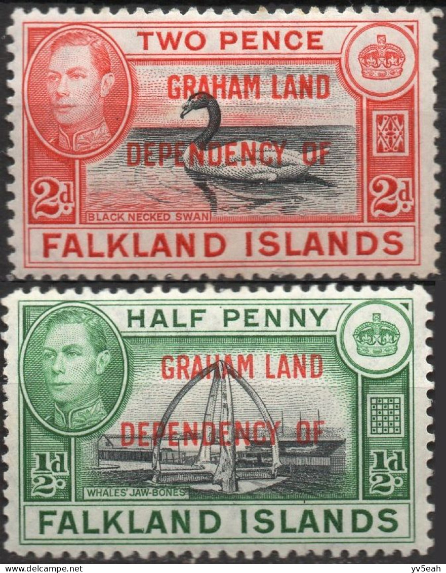 FALKLAND ISLANDS/1944/MH/SC#2L1, 2L3 MNH/ KING GEORGE VI / OVERPRINTED / GRAHAM LAND/ SHORT SET - Maldivas (...-1965)