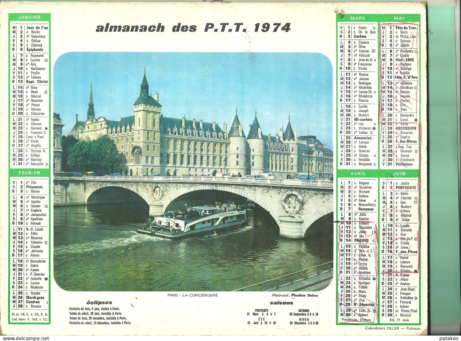 Almanach De La Poste 1974 - Tamaño Grande : 1971-80
