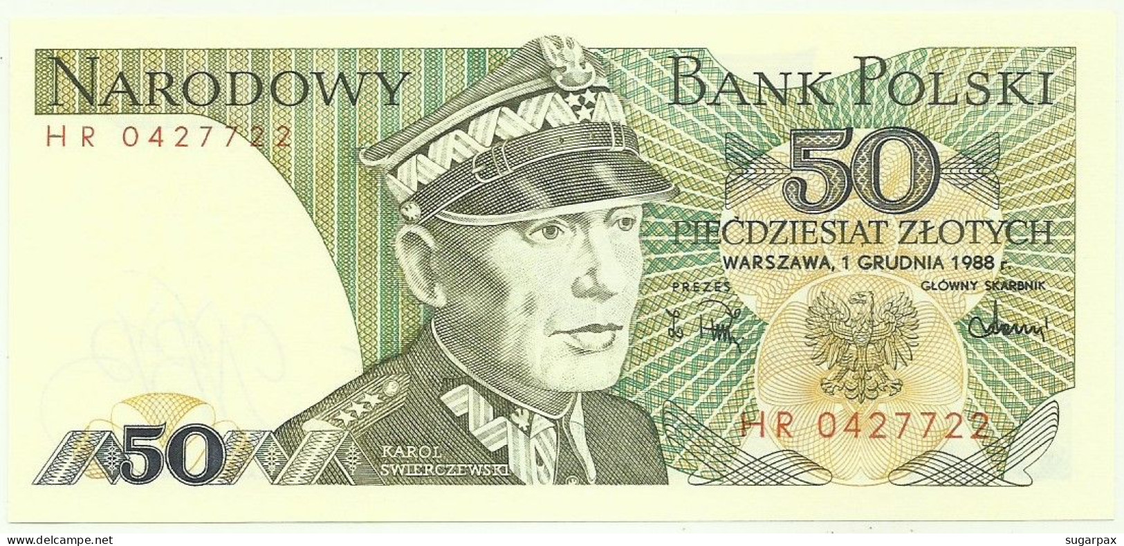 POLAND - 50 Zlotych - 1988 - Pick 142.c - Unc. - Série HR - Narodowy Bank Polski - Polonia