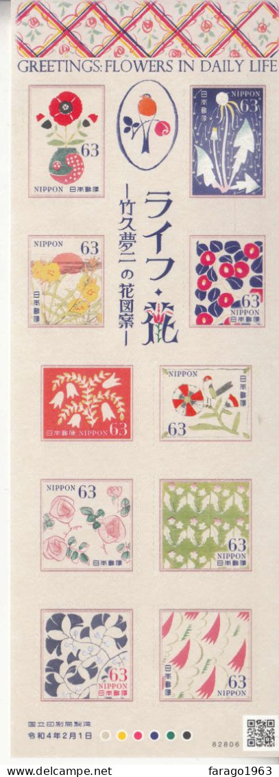 2022 Japan Greetings Flowers In Daily Life Fleurs Miniature Sheet Of 10 MNH @ BELOW FACE VALUE - Unused Stamps