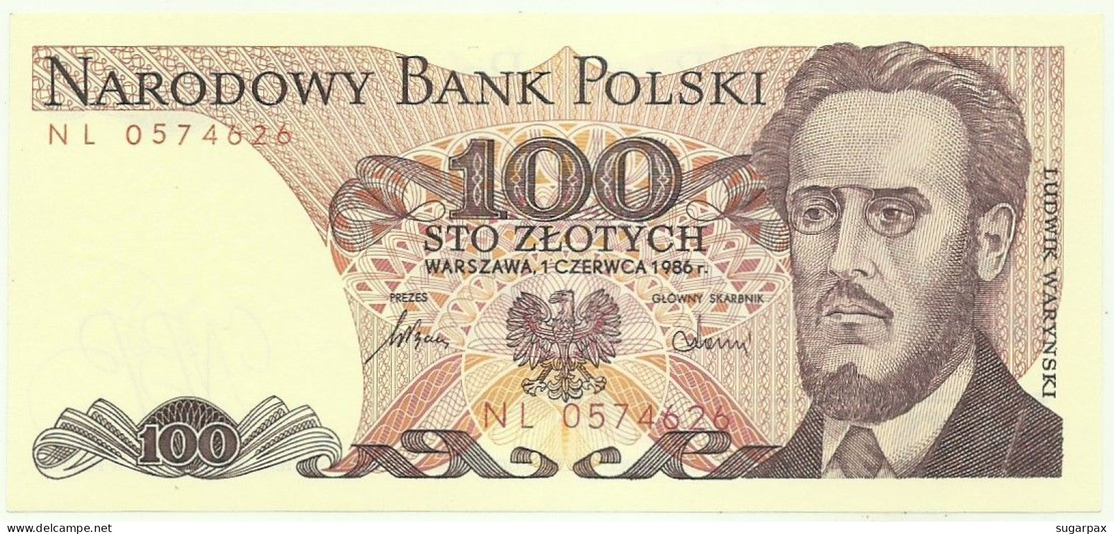 POLAND - 100 Zlotych - 1986 - Pick 143.e - Unc. - Série NL - Narodowy Bank Polski - Poland