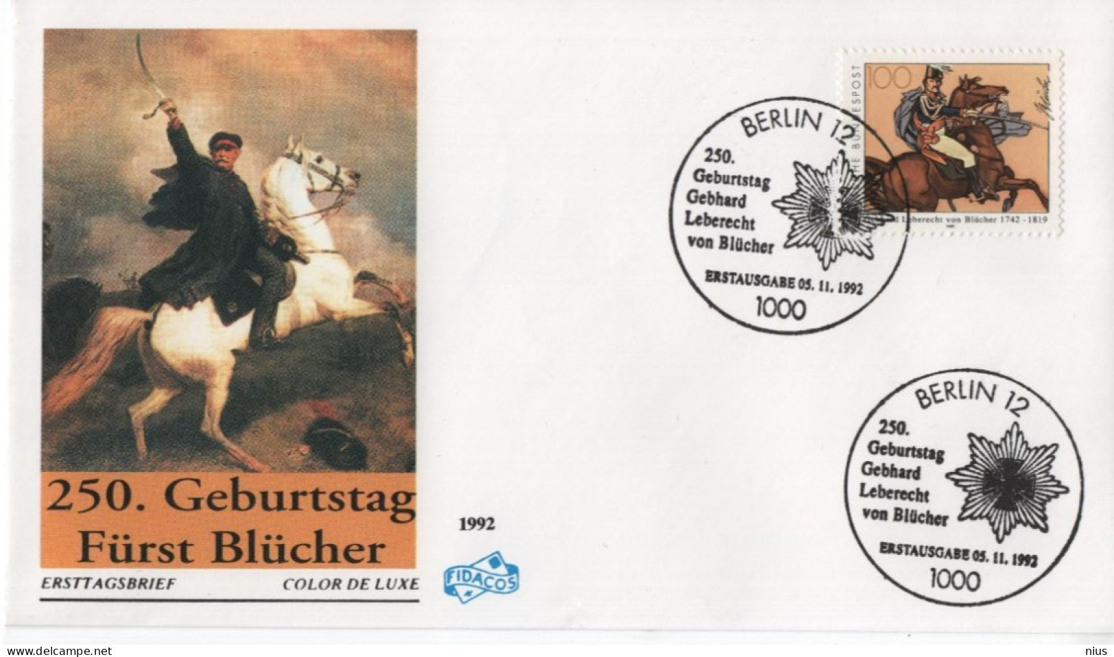 Germany Deutschland 1992 FDC 250. Geburtstag Gebhard Leberecht Von Blucher Furst, Prussian Field Marshal, Horse, Berlin - 1991-2000