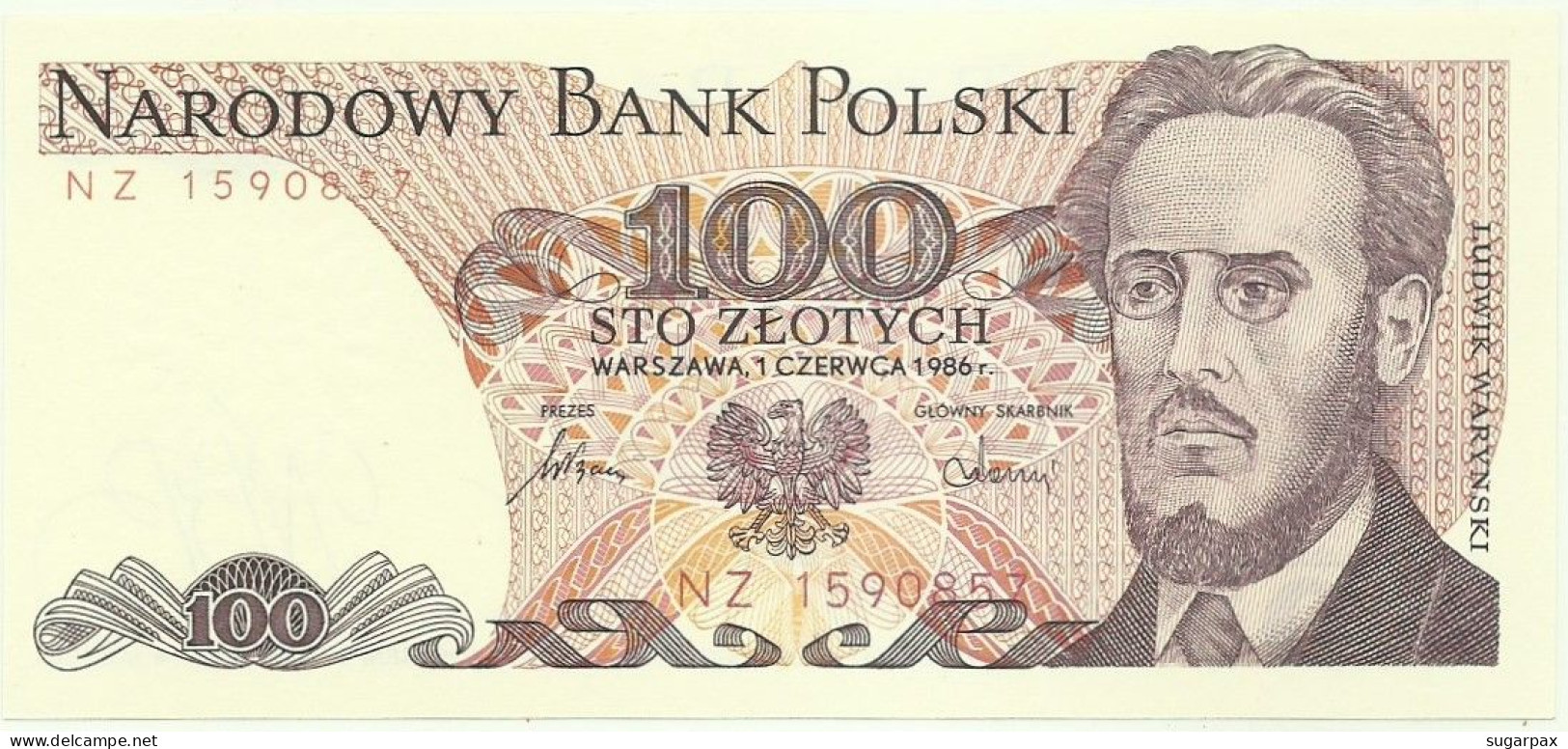 POLAND - 100 Zlotych - 1986 - Pick 143.e - Unc. - Série NZ - Narodowy Bank Polski - Polonia
