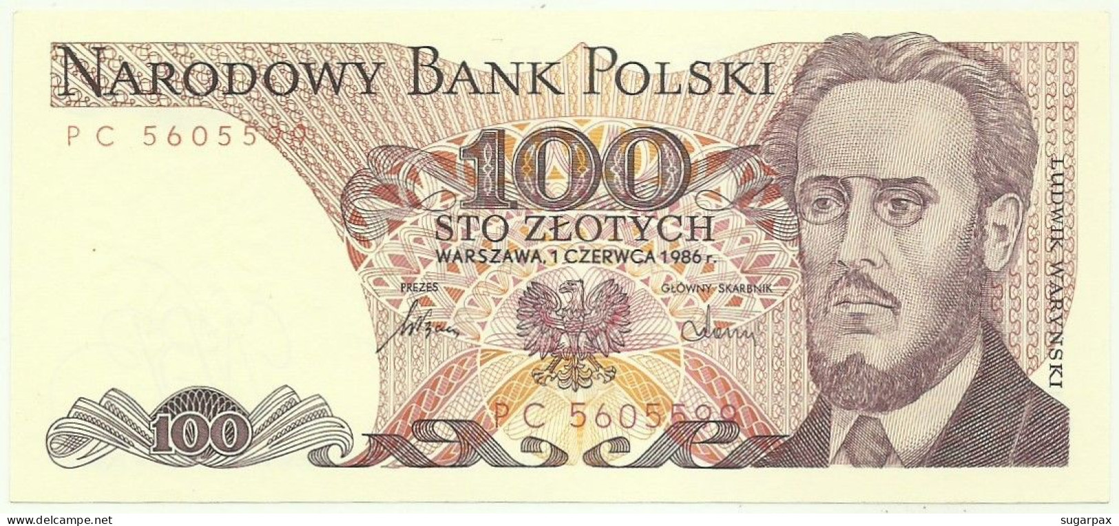 POLAND - 100 Zlotych - 1986 - Pick 143.e - Unc. - Série PC - Narodowy Bank Polski - Polonia