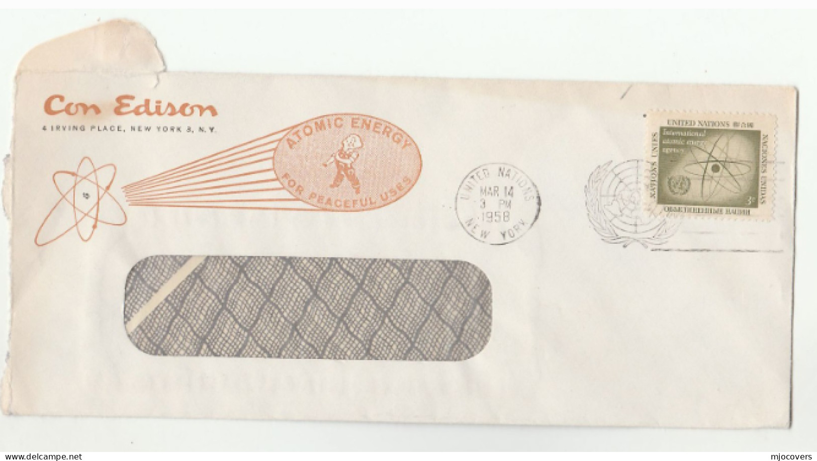 1958  Edison ATOMIC ENERGY ADVERT Cover United Nations Stamps  Nuclear Un - Atom