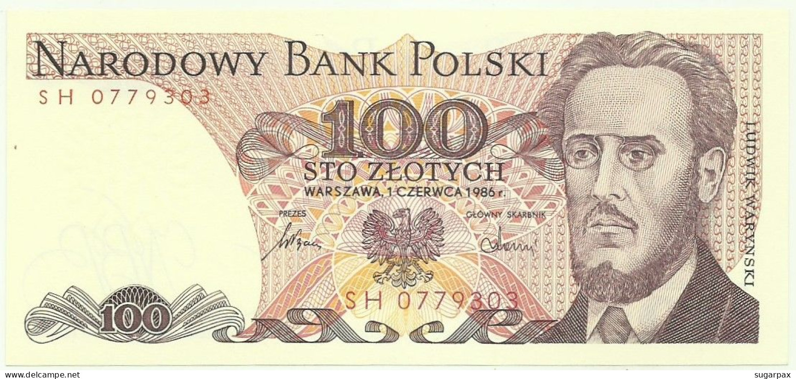 POLAND - 100 Zlotych - 1986 - Pick 143.e - Unc. - Série SH - Narodowy Bank Polski - Pologne