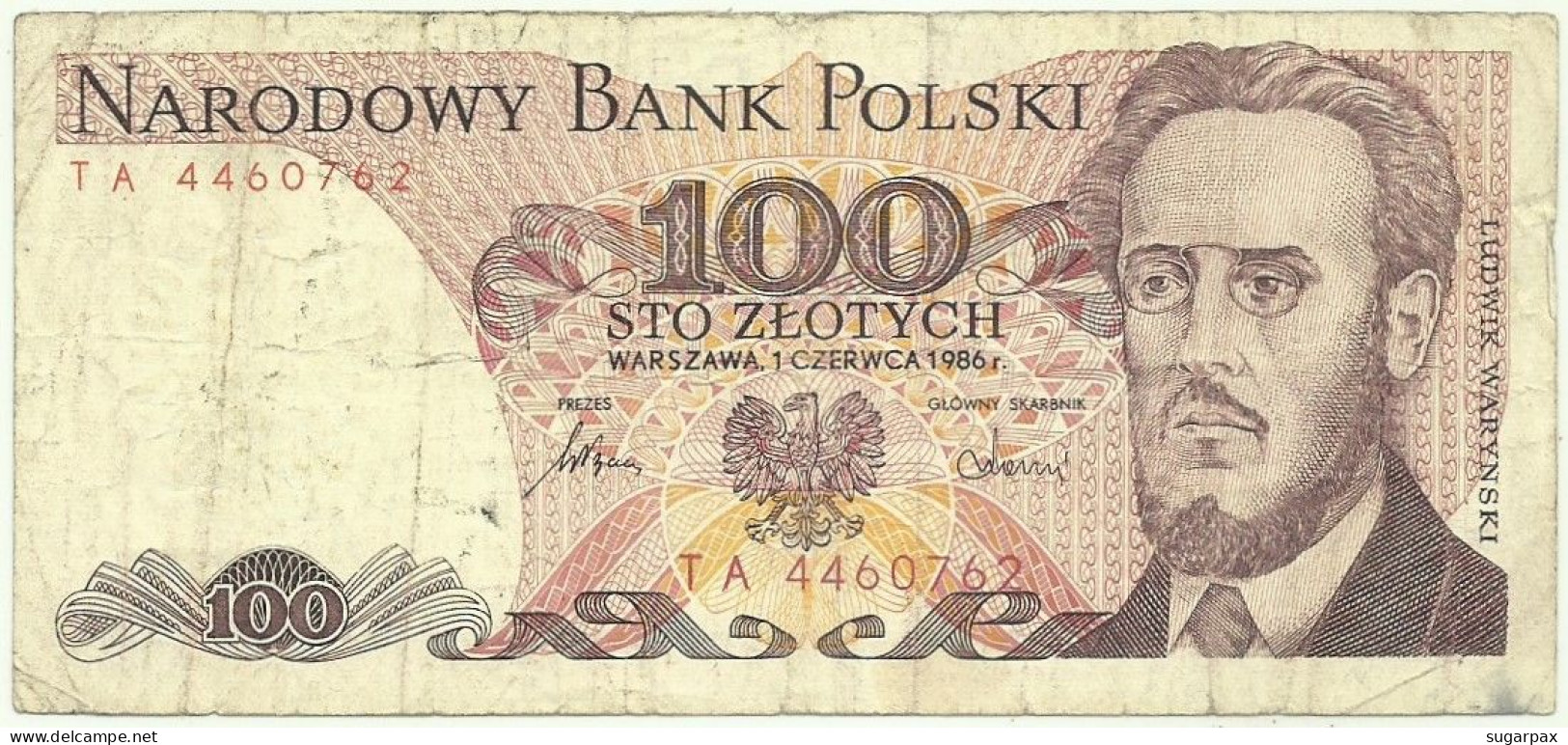 POLAND - 100 Zlotych - 1986 - Pick 143.e - Série TA - Narodowy Bank Polski - Pologne