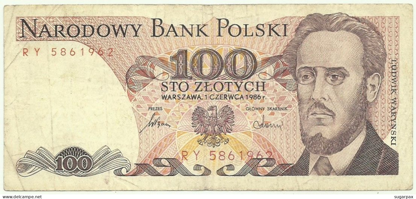 POLAND - 100 Zlotych - 1986 - Pick 143.e - Série RY - Narodowy Bank Polski - Polen