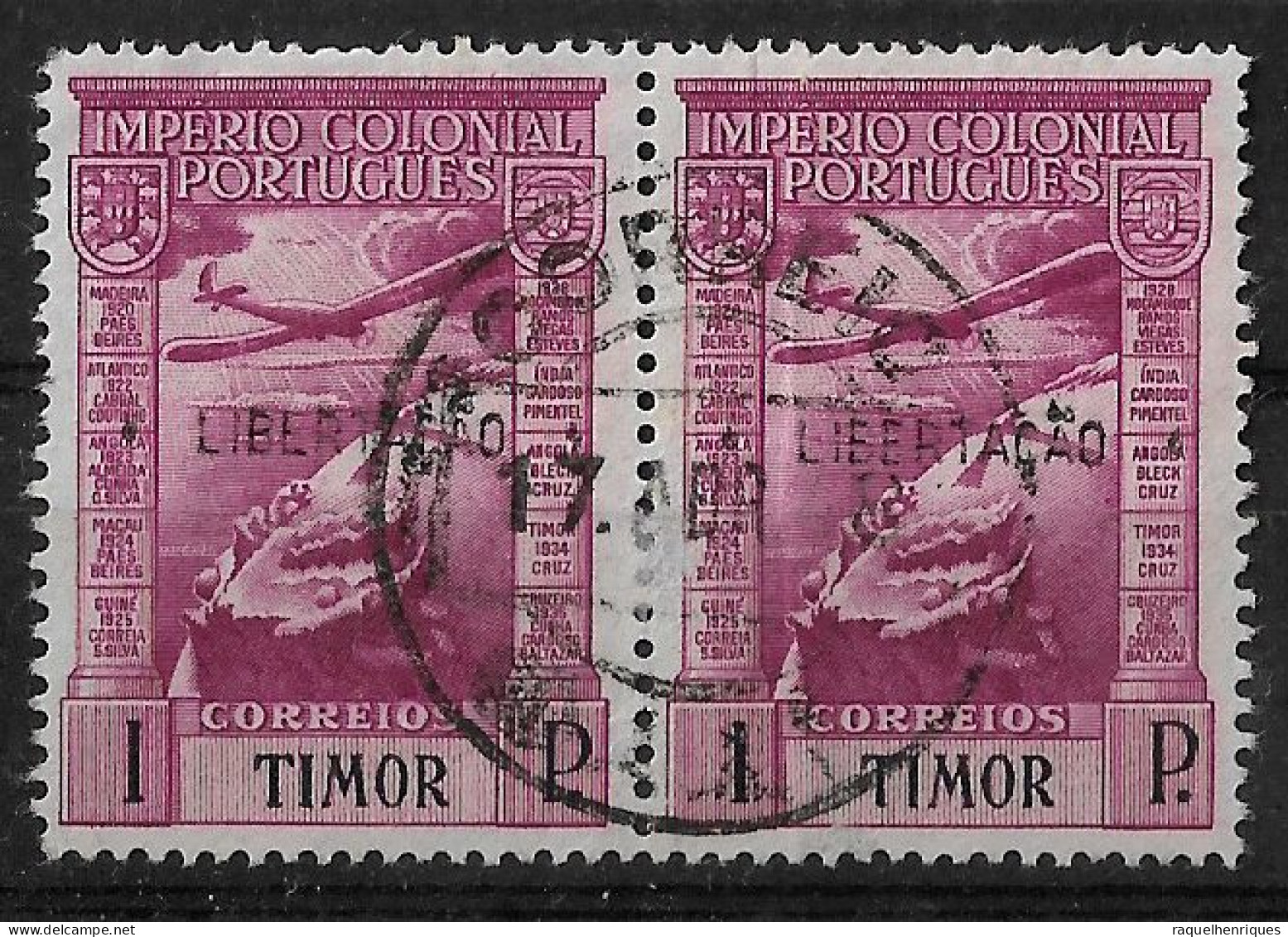 TIMOR 1947 EMPIRE STAMP SURC. "LIBERTAÇÃO" - AIRMAIL PAIR (NP#71-P32-L1) - Timor