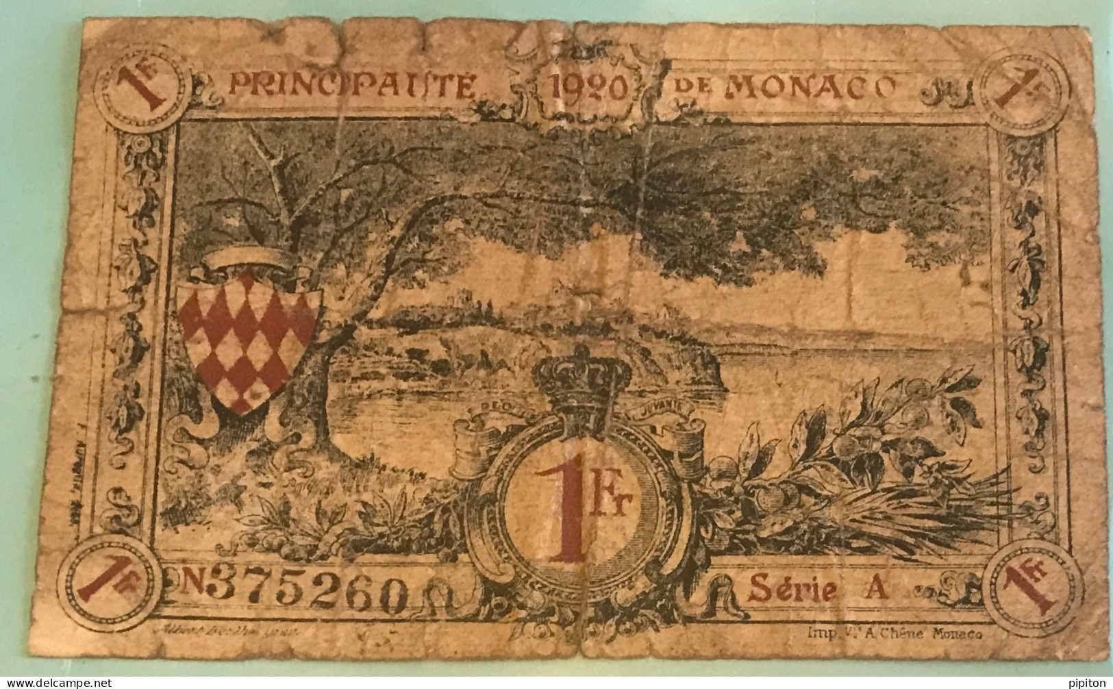 Billet Très Rare 1 F Monaco 1920 - Monaco