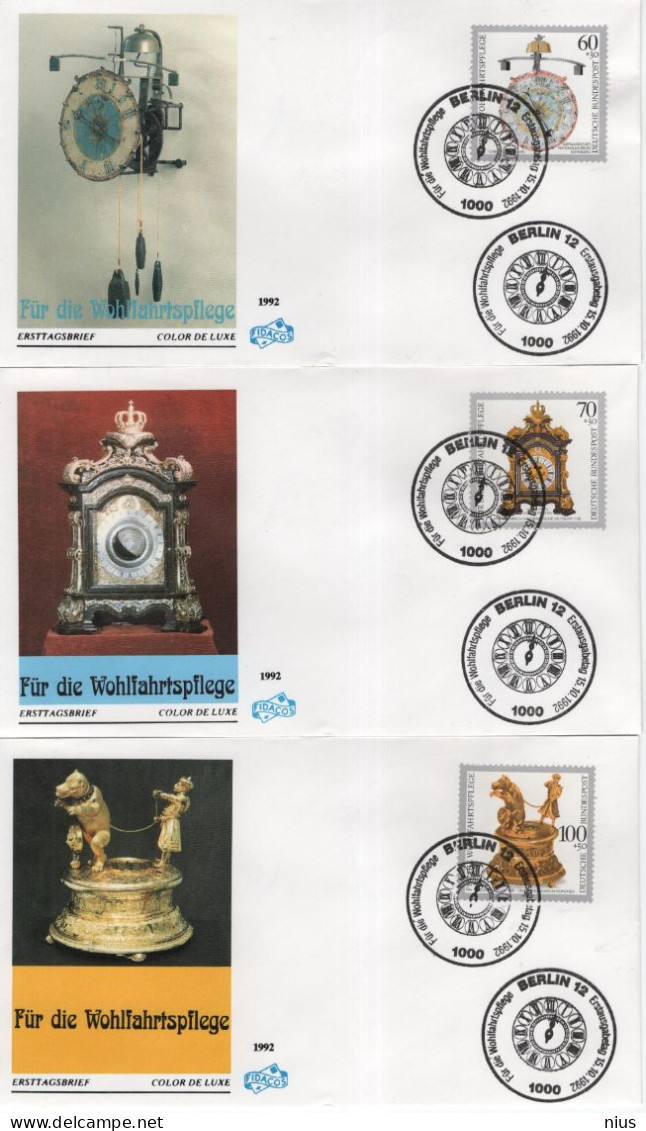 Germany Deutschland 1992 FDC Wohlfahrtsmarken, Fur Die Wohlfahrtspflege, Clock Antique Clocks Antike Uhren Uhr, Berlin - 1991-2000