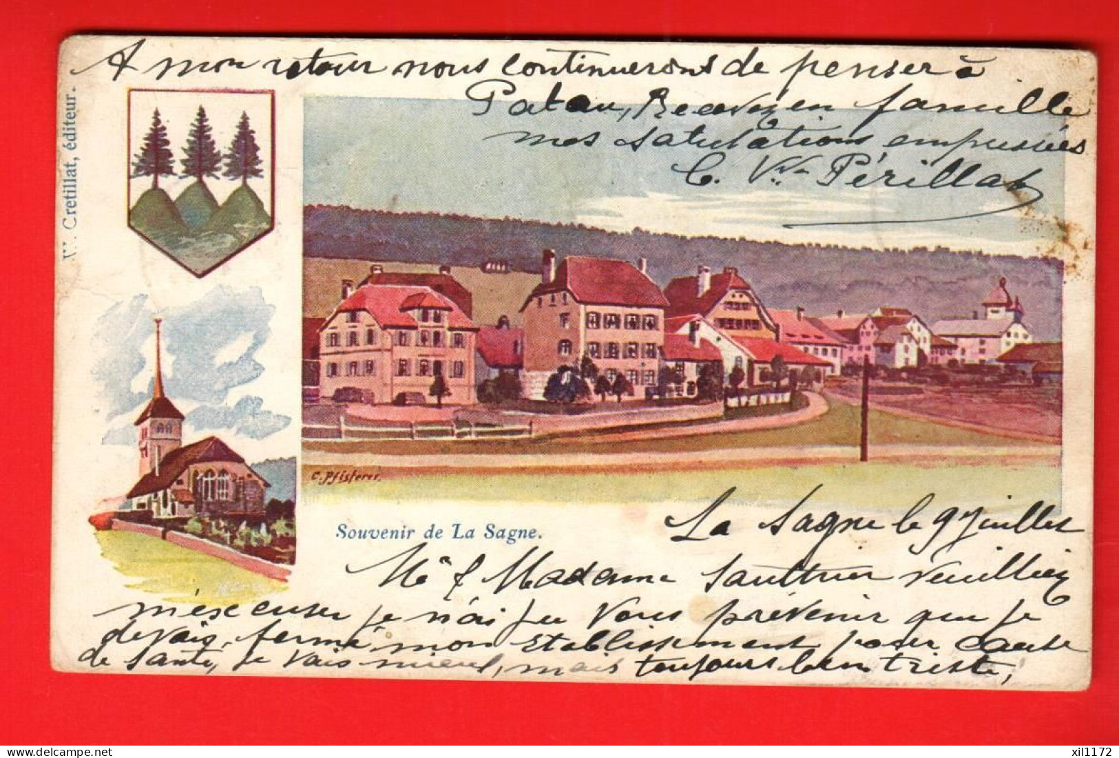 ZXP-12  TRES RARE Litho Souvenir De La Sagne Dos Simple Cachet Linéaire SAGNE 1904 - La Sagne