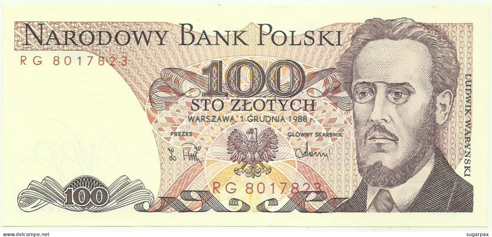 POLAND - 100 Zlotych - 1988 - Pick 143.e - Unc. - Série RG - Narodowy Bank Polski - Polen