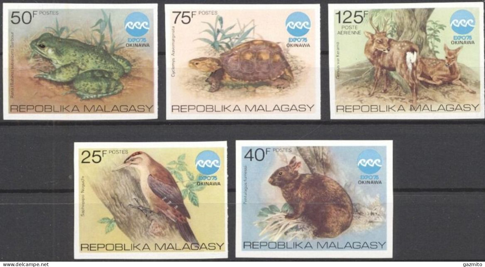 Madagascar 1975, PhilaExpo In Okinawa, Frog, Turtle, Bird, 5val IMPERFORATED - Frogs