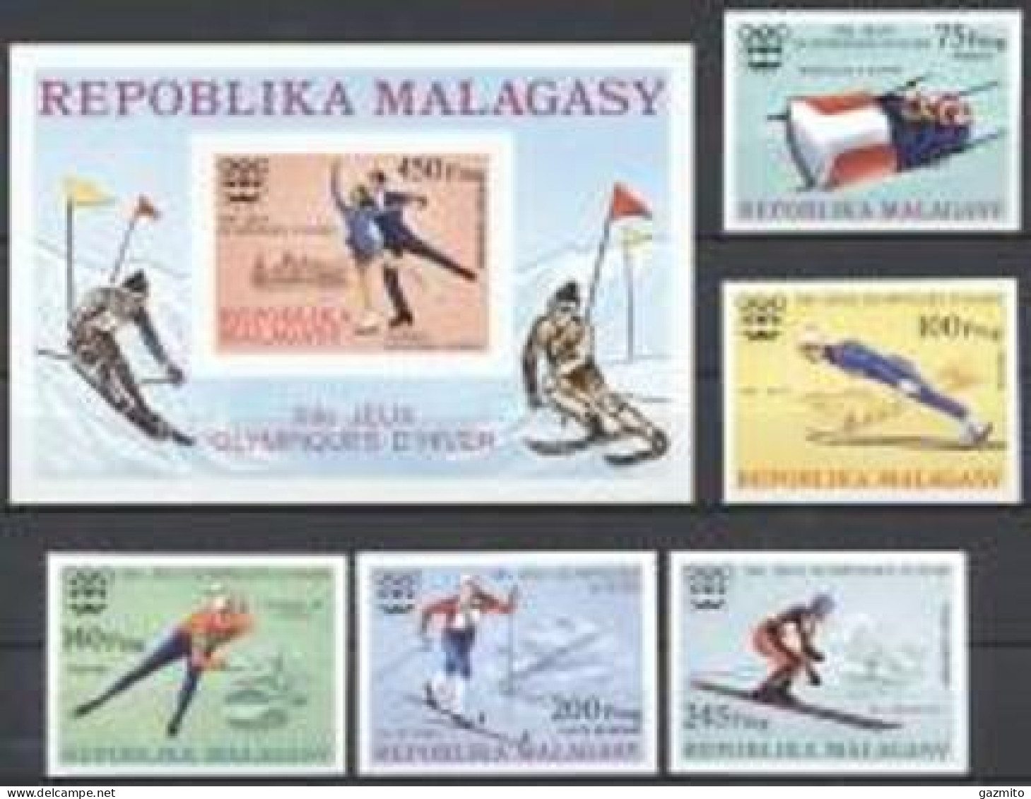 Madagascar 1976, Olympic Games In Innsbruck, Skiing, Skating, Bobsleiging, 5val +BF IMPERFORATED - Hiver 1964: Innsbruck