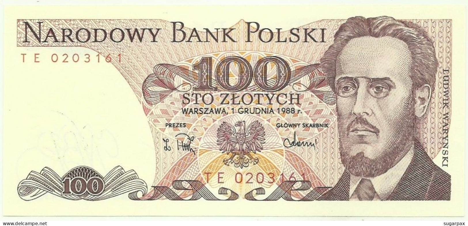 POLAND - 100 Zlotych - 1988 - Pick 143.e - Unc. - Série TE - Narodowy Bank Polski - Polonia