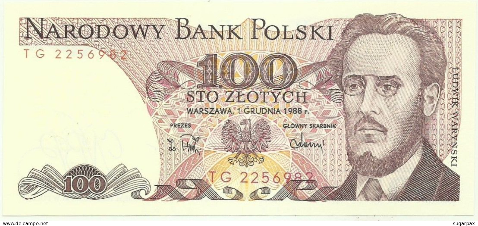 POLAND - 100 Zlotych - 1988 - Pick 143.e - Unc. - Série TG - Narodowy Bank Polski - Pologne