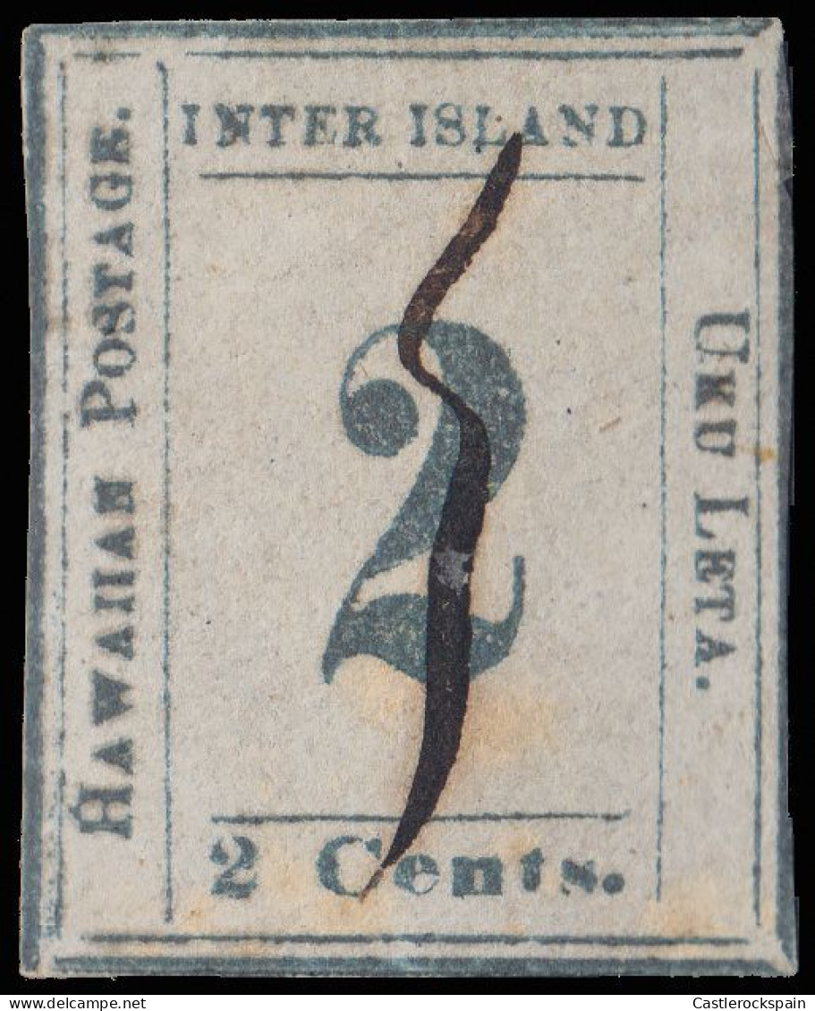 O) 1859 HAWAII, NUMERAL VALUE 2c Light Blue On Bluish White,  SCT 13, TYPE IV, POSITION 4, OUTER FRAME ILNE, MANUSCRIPT - Hawaii