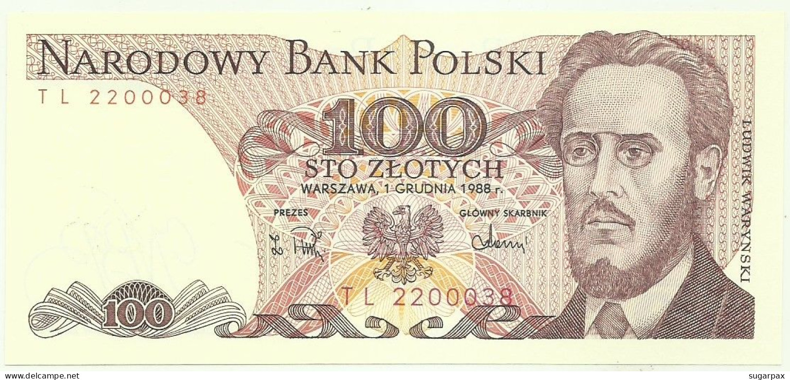 POLAND - 100 Zlotych - 1988 - Pick 143.e - Unc. - Série TL - Narodowy Bank Polski - Polen