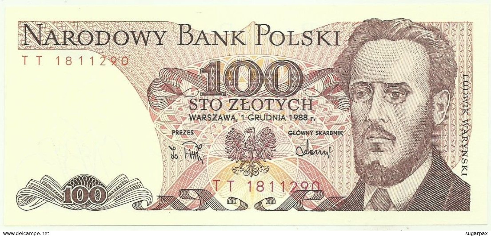 POLAND - 100 Zlotych - 1988 - Pick 143.e - Unc. - Série TT - Narodowy Bank Polski - Polonia